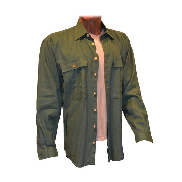 Armani Jeans Loose Fitting Linen Casual Button Down Large Pocket Shirt